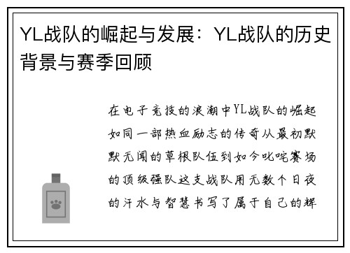 YL战队的崛起与发展：YL战队的历史背景与赛季回顾